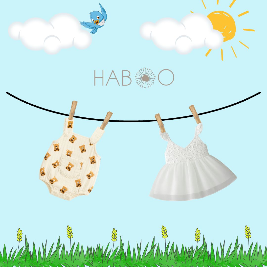 HABOO 2-Pack: Casual Bear Print Romper & White Tulle Party Dress Combo