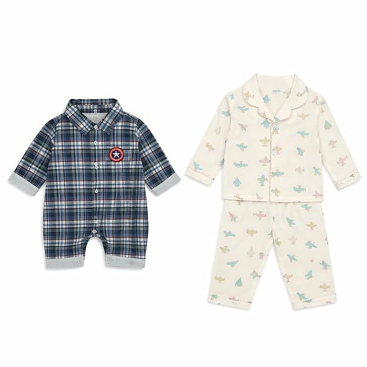 HABOO Baby Combo Pack (0–3 Months) | Baby Boy Checked Cotton Romper with Shoe + Baby Girl Cotton Shirt & Pajama Set with Pillow