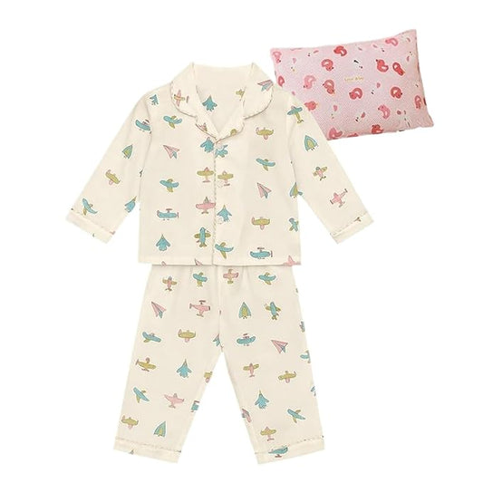 Haboo Midnight Aviator for Baby Girl Cotton Printed Shirt & Pajama Set with Pillow | Soft & Comfortable Nightwear for Kids | Gift Pack For New Born | Breathable Fabric for All Seasons | 0-3 Months