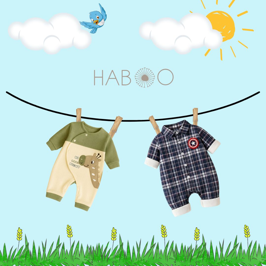 HABOO 2-Pack: Casual Giraffe & Formal Plaid Baby Romper Set