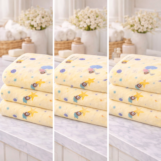 HABOO Premium Soft Lemon Baby Towel (50 × 100 cm) | Ultra Gentle & Super Absorbent | Skin-Friendly Cotton Towel for Newborns, Infants & Toddlers | Cute Pastel Print | Pack of 3