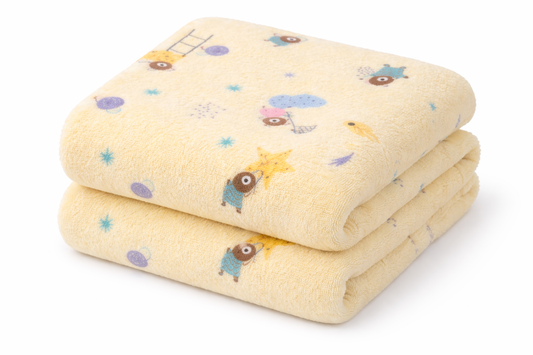HABOO Premium Soft Lemon Baby Towel (50 × 100 cm) | Ultra Gentle & Super Absorbent | Skin-Friendly Cotton Towel for Newborns, Infants & Toddlers | Cute Pastel Print | Pack of 2