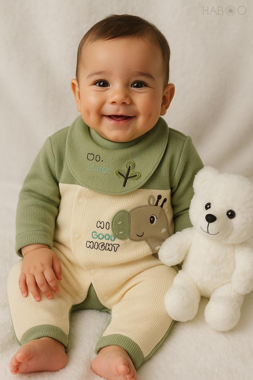 Curated Set of Two (2 Nos) - Honey Bear Romper + Emerald Cuddle