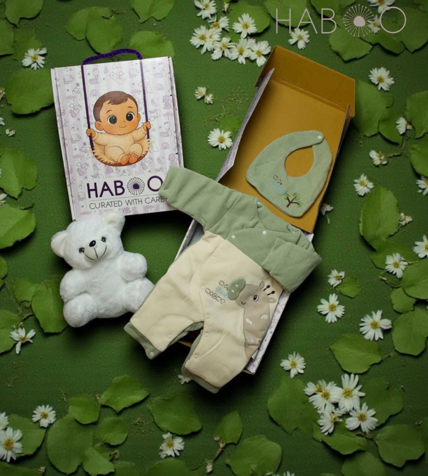 Curated Set of Two (2 Nos) - Honey Bear Romper + Emerald Cuddle