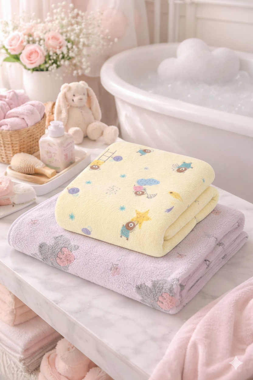 HABOO Premium Soft lavender & Lemon Baby Towel (50 × 100 cm) | Ultra Gentle & Super Absorbent | Skin-Friendly Cotton Towel for Newborns, Infants & Toddlers | Cute Pastel Print