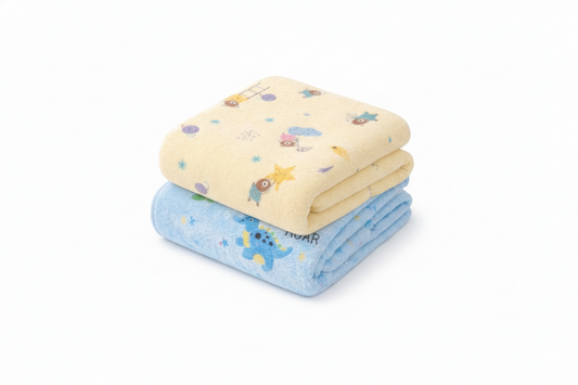 HABOO Premium Baby Towel Combo (50 × 100 cm) | Ultra Gentle & Super Absorbent | Skin-Friendly Cotton Towel for Newborns, Infants & Toddlers | Cute Pastel Print