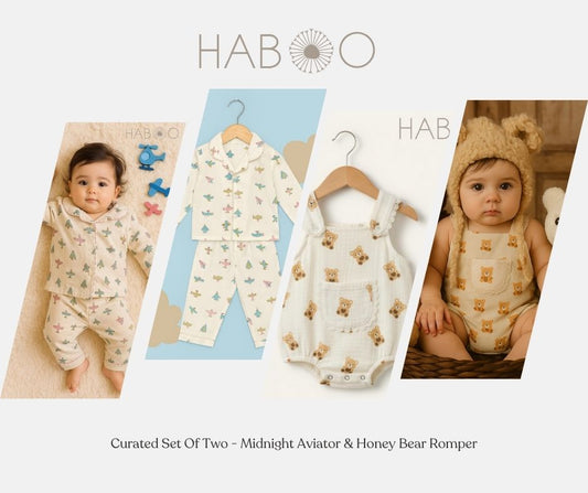 Curated Set of Two (2 Nos) - Honey Bear Romper + Midnight Aviator