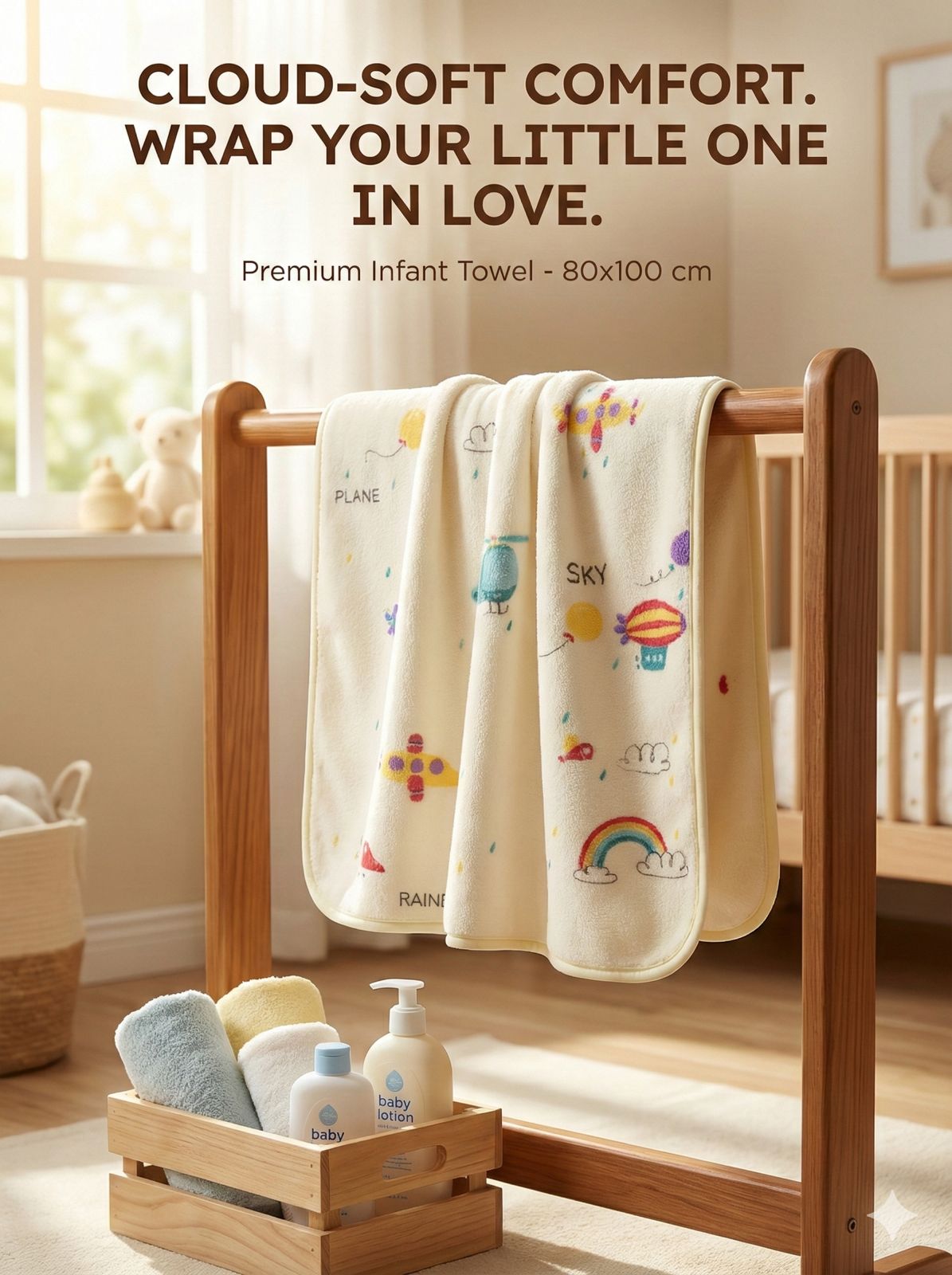 HABOO Premium Soft Lemon Baby Towel (50 × 100 cm) | Ultra Gentle & Super Absorbent | Skin-Friendly Cotton Towel for Newborns, Infants & Toddlers | Cute Pastel Print | Pack of 4