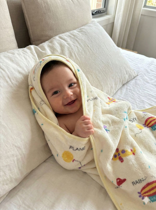 HABOO Premium Soft Lemon Baby Towel (50 × 100 cm) | Ultra Gentle & Super Absorbent | Skin-Friendly Cotton Towel for Newborns, Infants & Toddlers | Cute Pastel Print