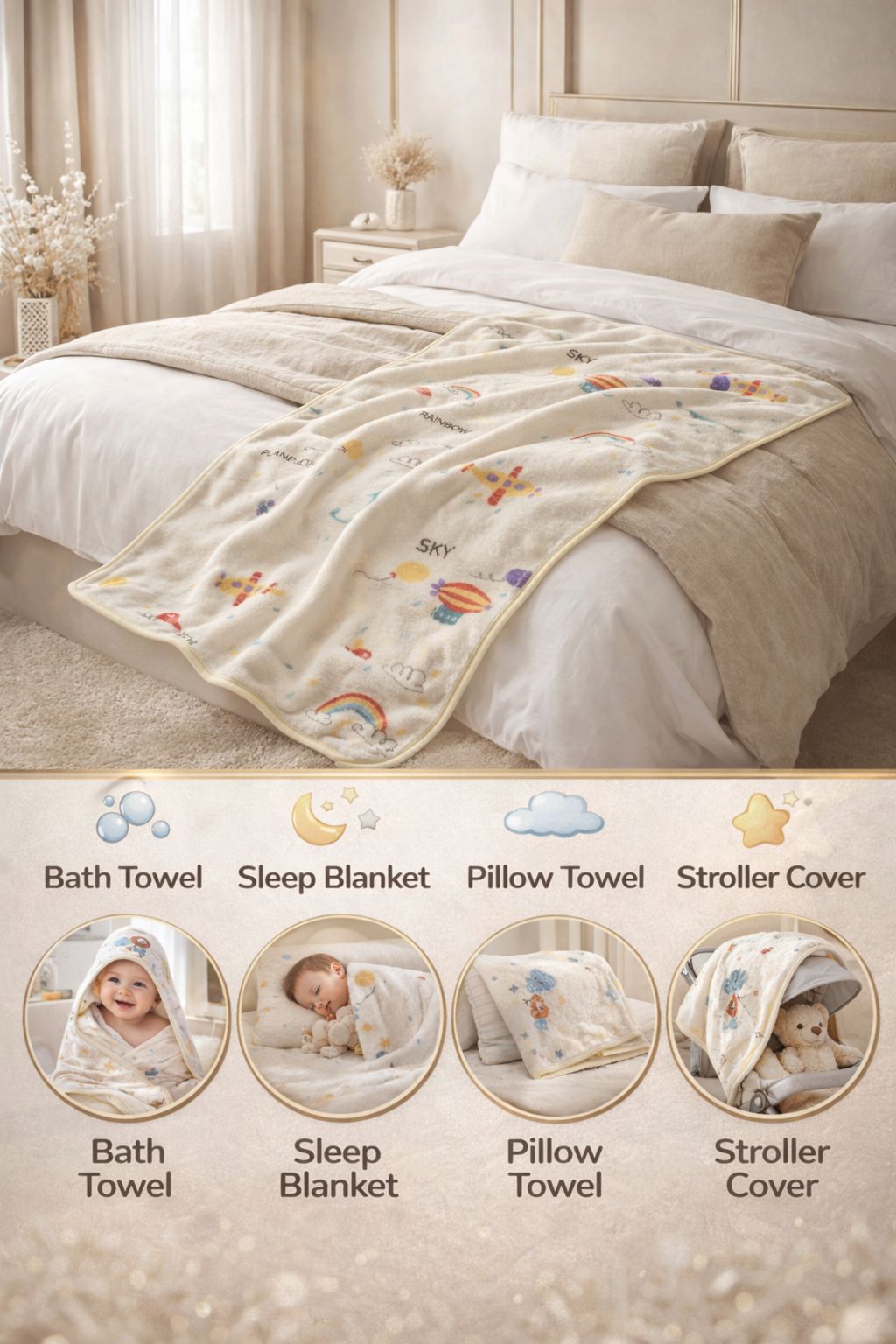 HABOO Premium Soft Lemon Baby Towel (50 × 100 cm) | Ultra Gentle & Super Absorbent | Skin-Friendly Cotton Towel for Newborns, Infants & Toddlers | Cute Pastel Print | Pack of 4