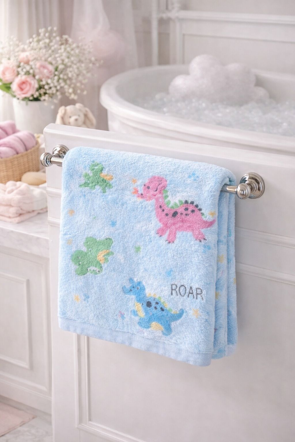 HABOO Premium Soft Blue Baby Towel (50 × 100 cm) | Ultra Gentle & Super Absorbent | Skin-Friendly Cotton Towel for Newborns, Infants & Toddlers | Cute Pastel Print | Pack of 3