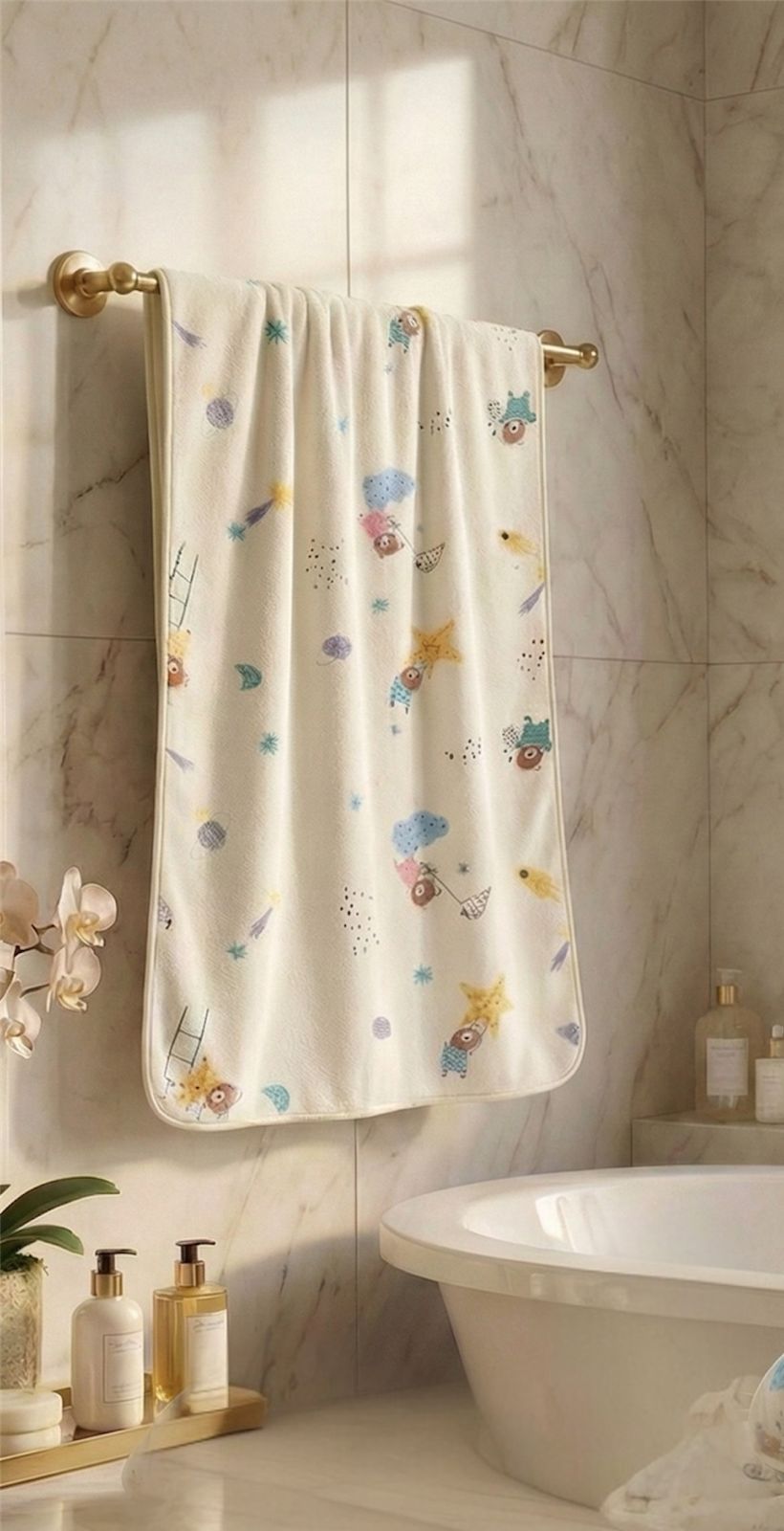 HABOO Premium Soft Lemon Baby Towel (50 × 100 cm) | Ultra Gentle & Super Absorbent | Skin-Friendly Cotton Towel for Newborns, Infants & Toddlers | Cute Pastel Print | Pack of 4