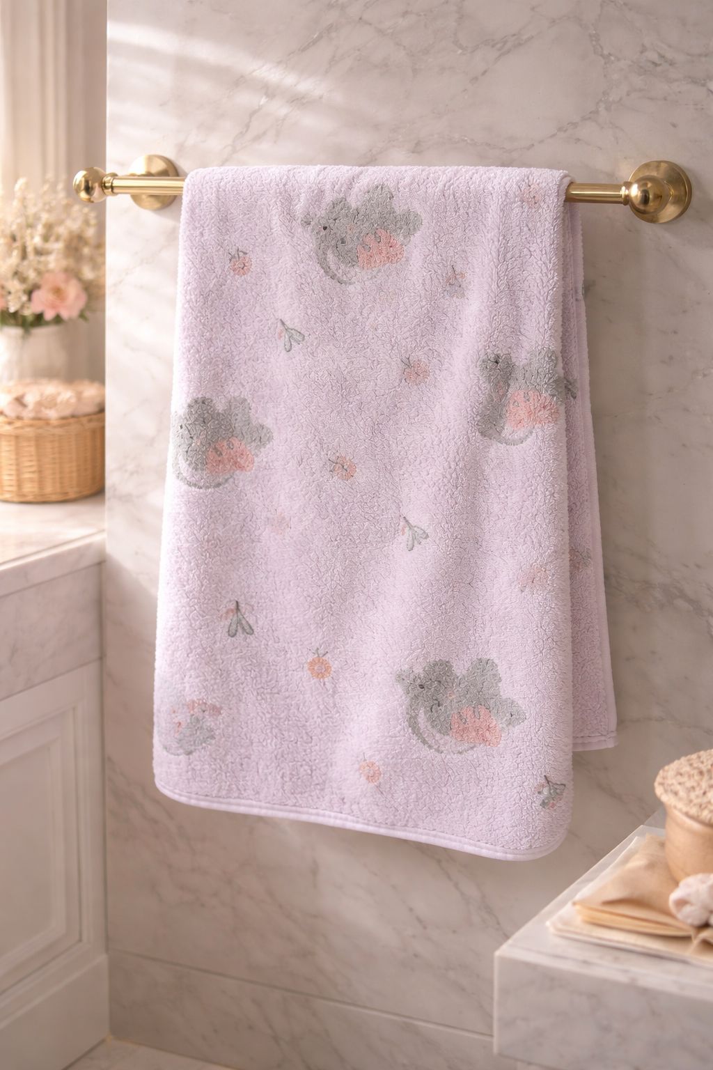 HABOO Premium Pink & Lavender Baby Towel Combo (50 × 100 cm) | Ultra Gentle & Super Absorbent | Skin-Friendly Cotton Towel for Newborns, Infants & Toddlers | Cute Pastel Print