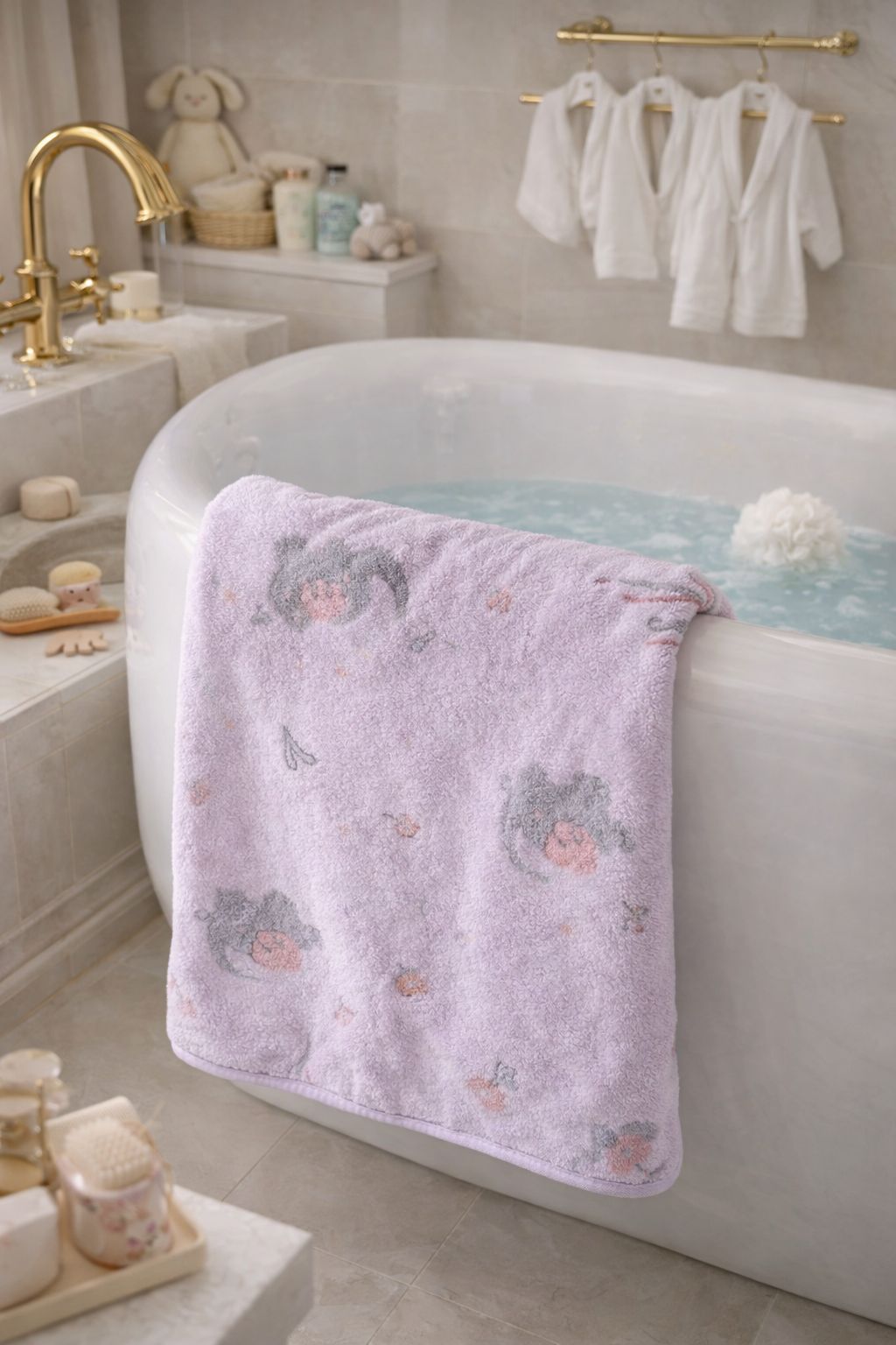 HABOO Premium Pink & Lavender Baby Towel Combo (50 × 100 cm) | Ultra Gentle & Super Absorbent | Skin-Friendly Cotton Towel for Newborns, Infants & Toddlers | Cute Pastel Print