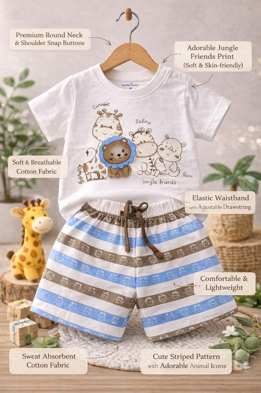Baby Boys Jungle Friends T-Shirt & Striped Shorts Set