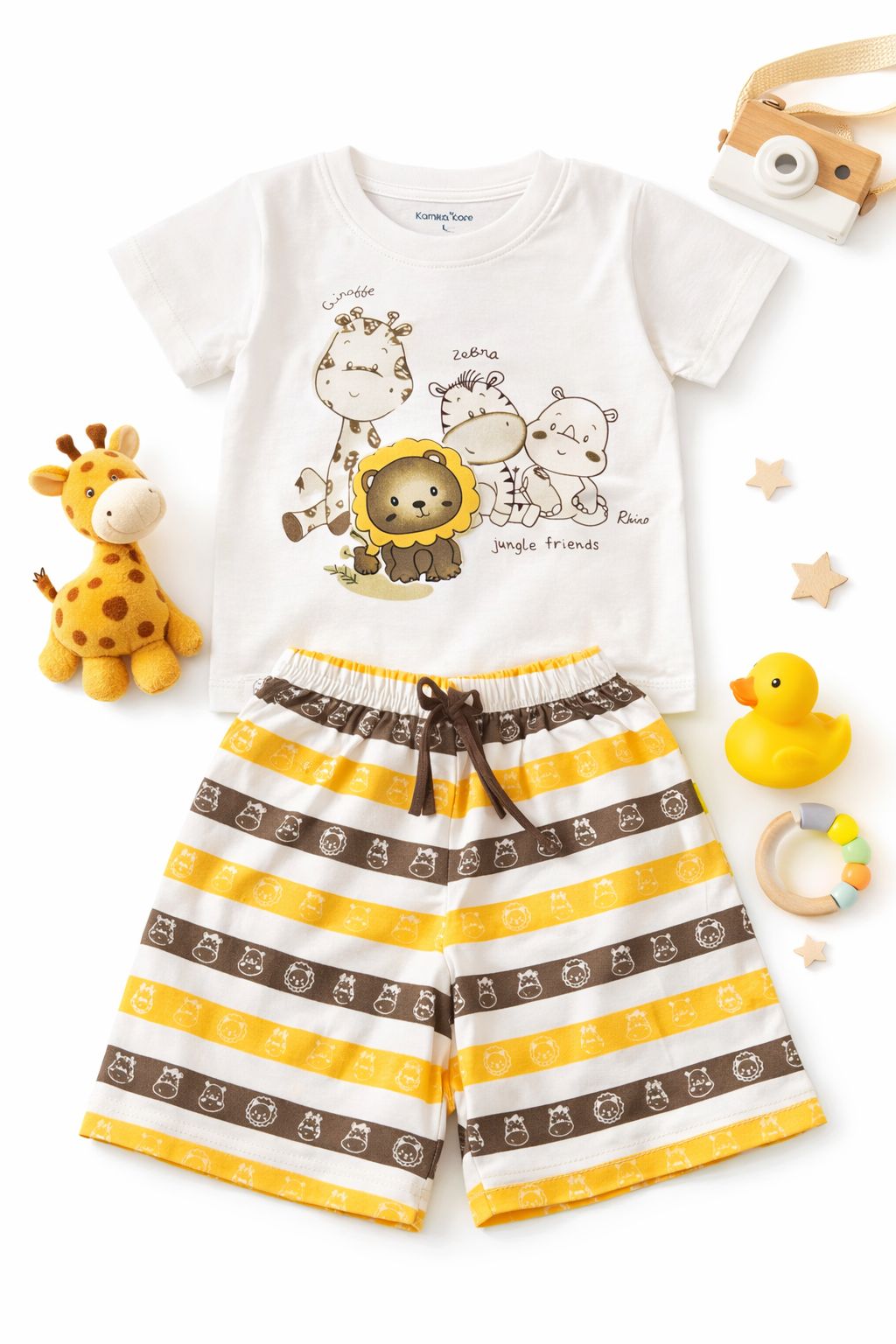 Baby Boys Jungle Friends T-Shirt & Striped Shorts Set - Yellow