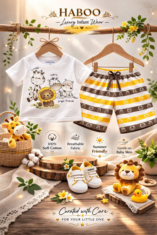 Baby Boys Jungle Friends T-Shirt & Striped Shorts Set - Yellow