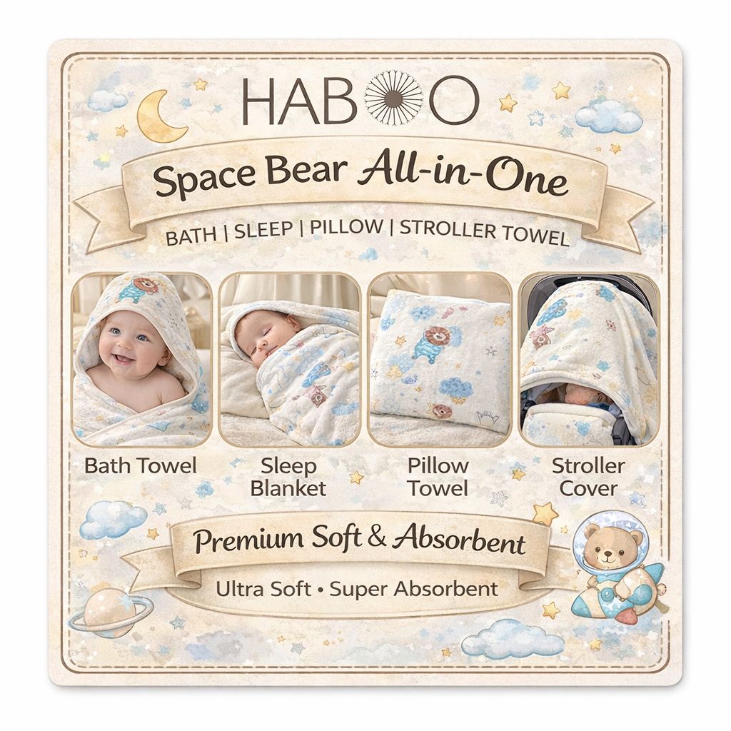 HABOO Premium Soft Lemon Baby Towel (50 × 100 cm) | Ultra Gentle & Super Absorbent | Skin-Friendly Cotton Towel for Newborns, Infants & Toddlers | Cute Pastel Print | Pack of 4